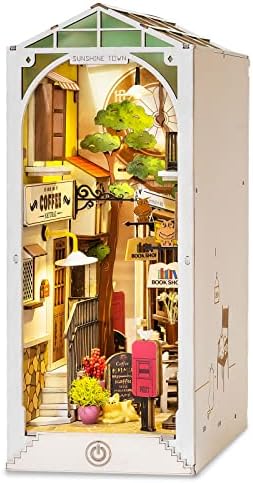 ROBOTIME Sunshine Town Book Nook Kit DIY, Maison de Poupée en Bois avec Lumières LED, Étagère Décorative Cadeaux Noël
