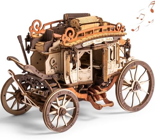 ROBOTIME Puzzle 3D en Bois Boîte à Musique Diligence - Découpe Laser Kit Mécanique pour Adultes