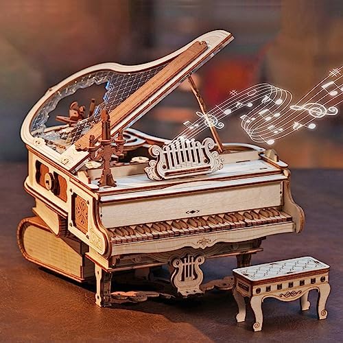 ROBOTIME 3D Puzzle Magic Piano en Bois + Boîte à Musique Automotrice à Engrenages + pour Adultes